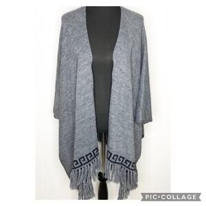 Garnet Hill gray fringe wool alpaca blend cape shawl sweater size One Size